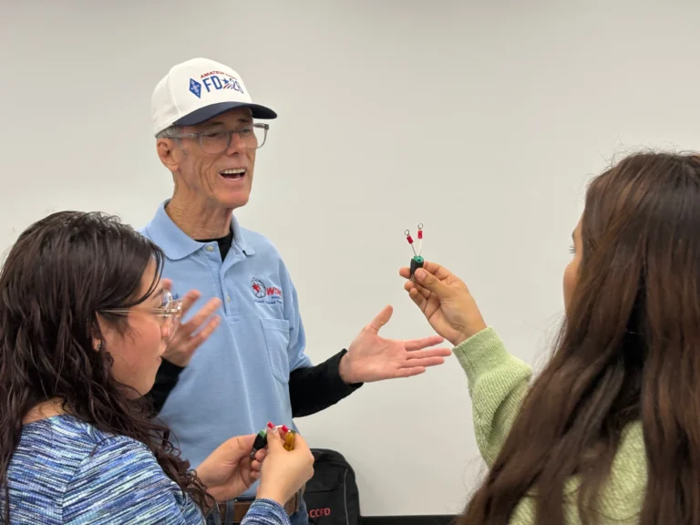 man explaining radio